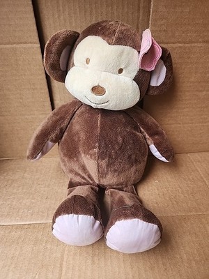 Cocalo Baby Plush Jacana Monkey Toy Pink Flower Embroidered Face 14 Inch