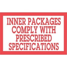 3" x 5" Inner Packages Comply with Prescribed Specifications Labels (500 per
