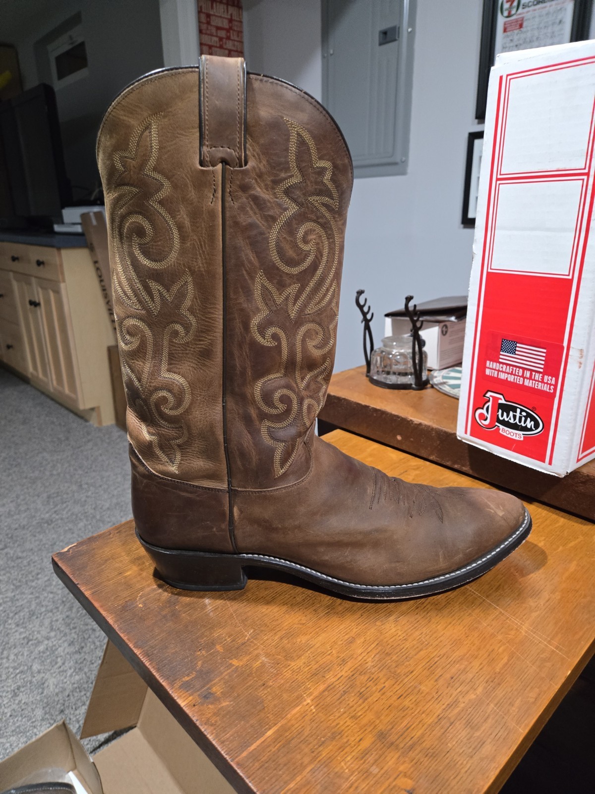 MENS JUSTIN BAY APACHE Boots Size 14D Western Cow… - image 5