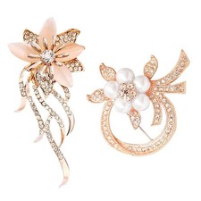 2 PCS Set Rhinestone Brooch Pins Elegant Gold Crystal Floral Wedding Bouquet