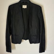 Ann Taylor LOFT Black 100 Linen Open Front Blazer Jacket 6 Minimalist Office