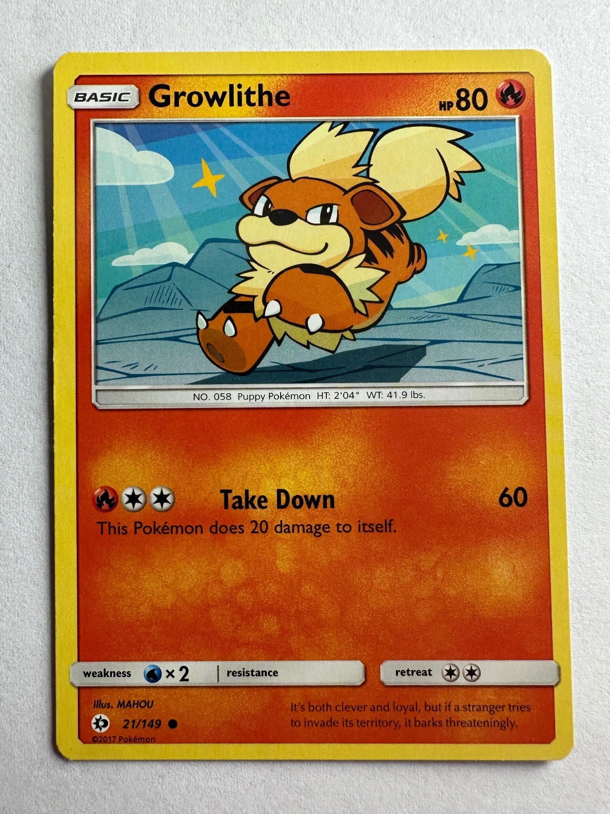 Growlithe 21/149 Common Sun & Moon Base Set Pokemon Near Mint