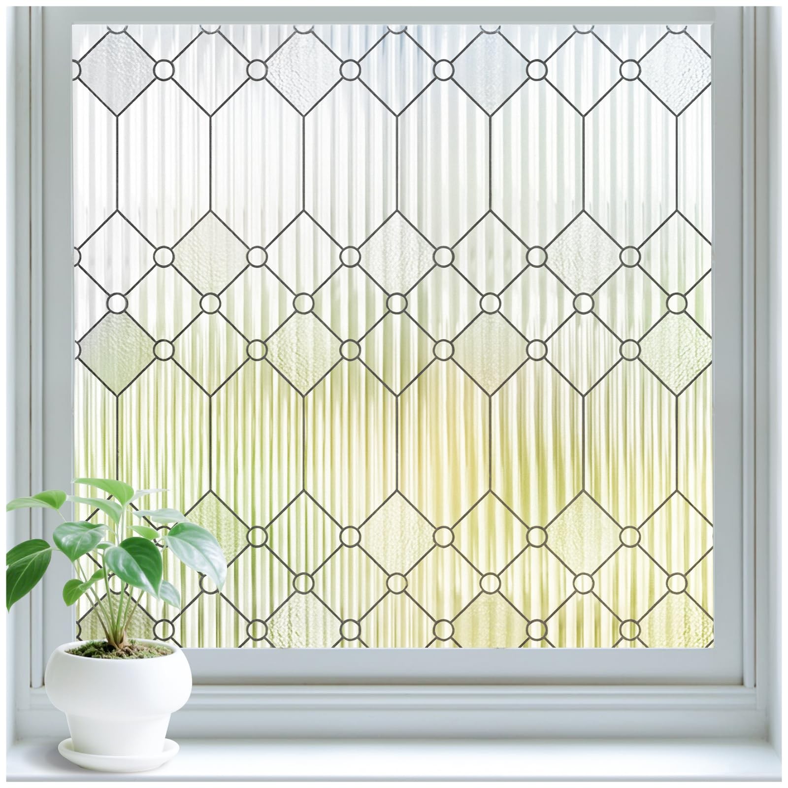 Reeded Glass Window Privacy Film, Frosted Glass Window Film for Bathroom & Fr...