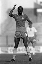 1982 World Cup Cameroon 0 v Poland 0 Cameroon s Elie Onana during - Old Photo
