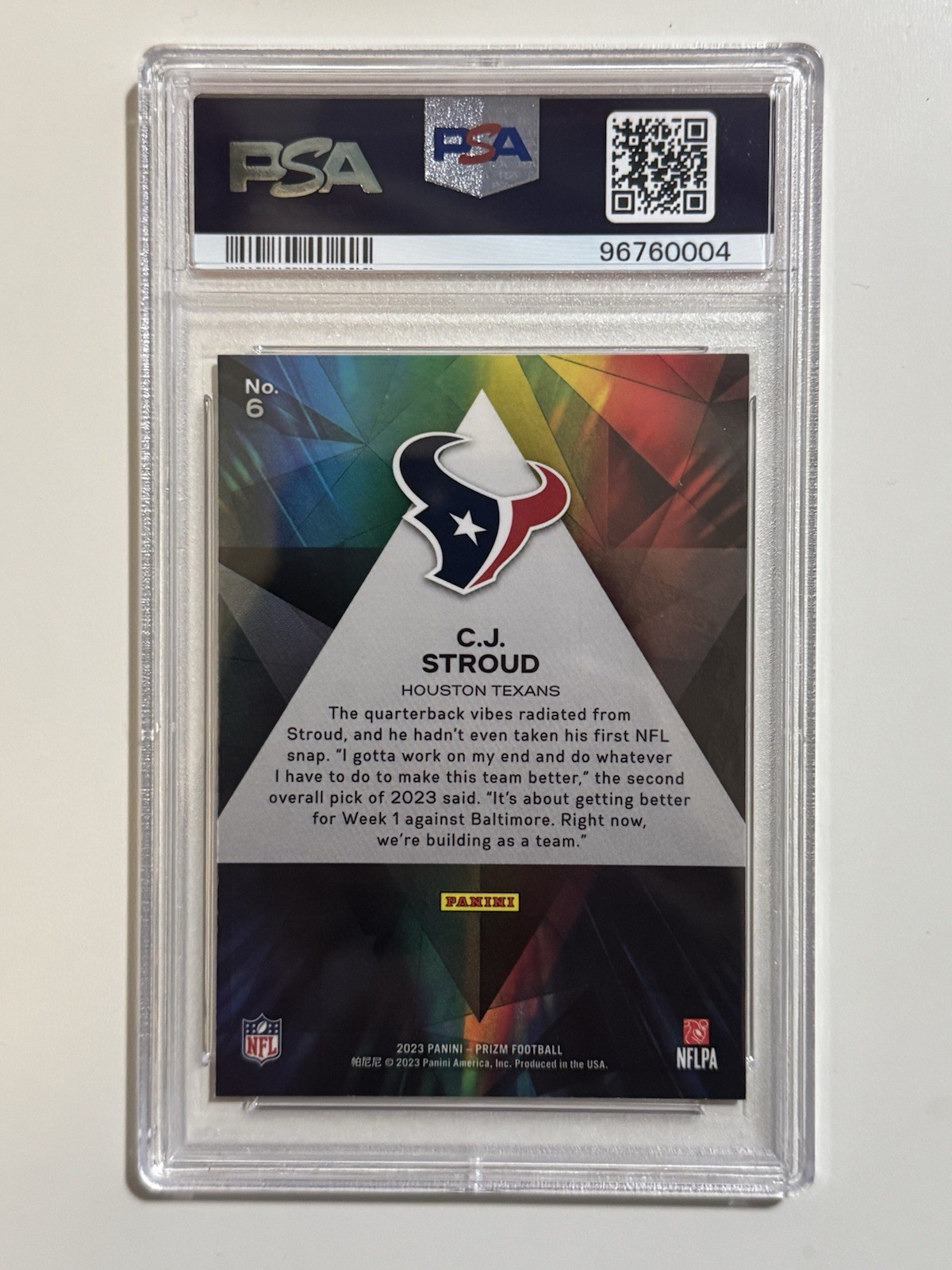 2023 Prizm C.J. Stroud Prizmatic Rookie Card PSA 10 view 2