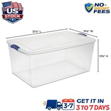 Clear 105 Qt Plastic Storage Container Box Stackable Tote Bin with Lid Handles