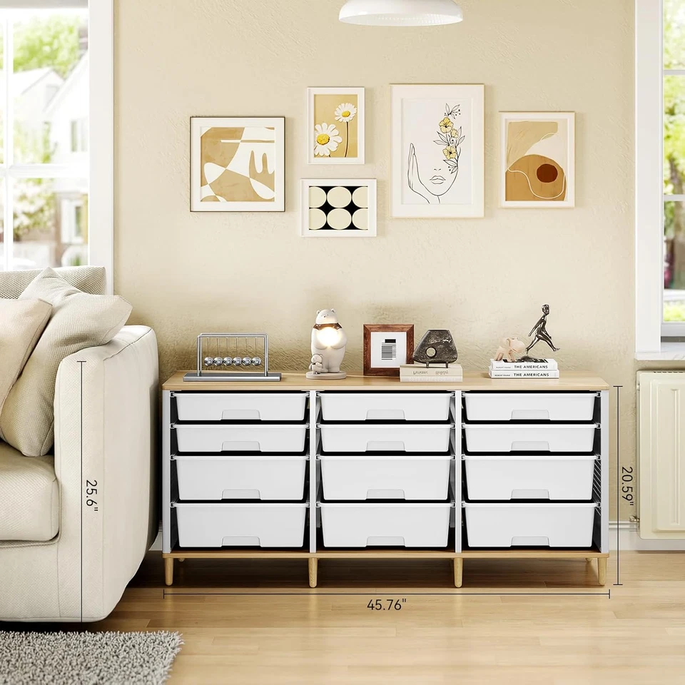 Armario de almacenamiento con 12 cajones, almacenamiento en el hogar con mesa de madera, cubo de almacenamiento Foto 2 de 4