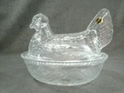 Vintage Large Westmoreland 7 ” Clear Glass Hen On Nest Split Tail Farm House