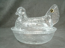 Vintage Large Westmoreland 7 ” Clear Glass Hen On Nest Split Tail Farm House