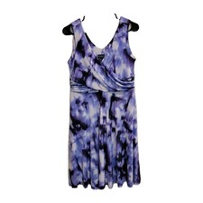 Soho Apparel Midi Dress 10 Purple Tie-dye Sheath Stretchy V Neck Sleeveless