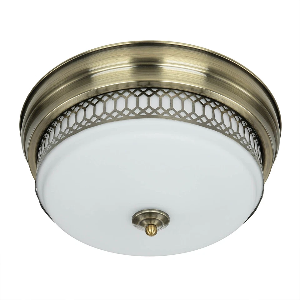 Deckenlampe Deckenleuchte Bar Ø 35 cm Messing Antik Weiß IP44 Glas Metall 2x E27 - Bild 1 von 4
