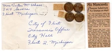 1962 Flint MI Use of 4 Pennies to the City Treasurer's Office w/Related Clipping