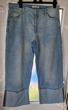 Primark Mid Cropped Wide Leg Jeans Deep Fixed Wide Hems Denim Trousers NEW UK 16