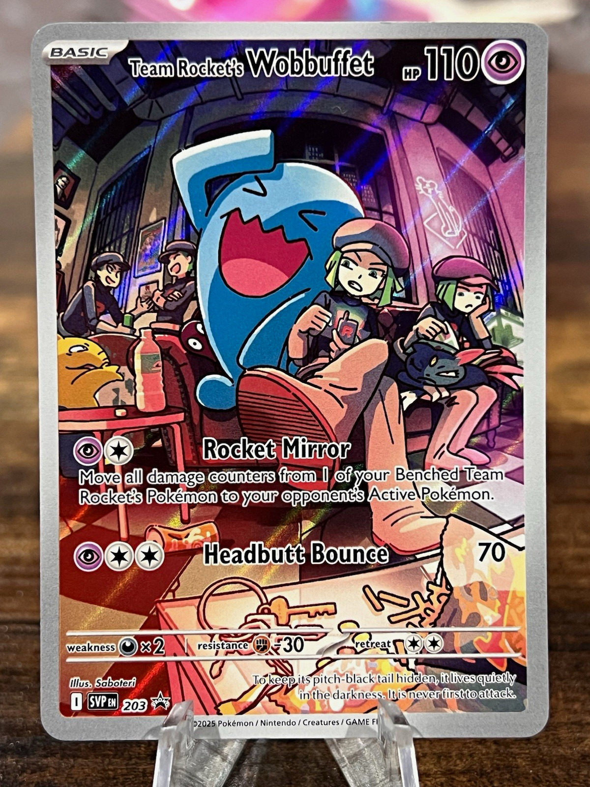 Pokémon TCG 2025 Team Rocket’s Wobbuffet SVP 203 Illustration Black Star Promo