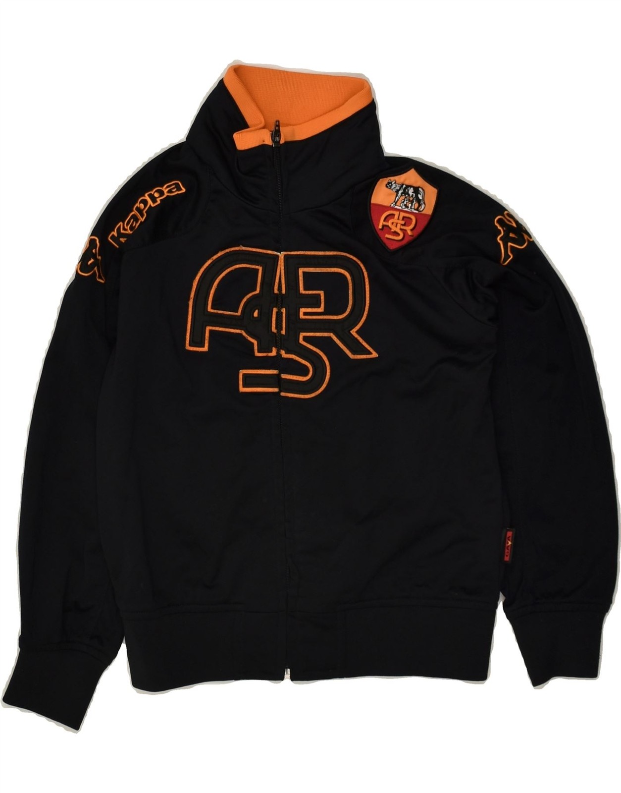 KAPPA Boys Graphic Tracksuit Top Jacket 7-8 Years Medium Black Polyester BE35