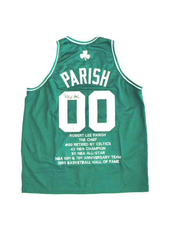 Robert Parish Autographed Celtics #00 Custom Jersey Beckett Career Accolades XL