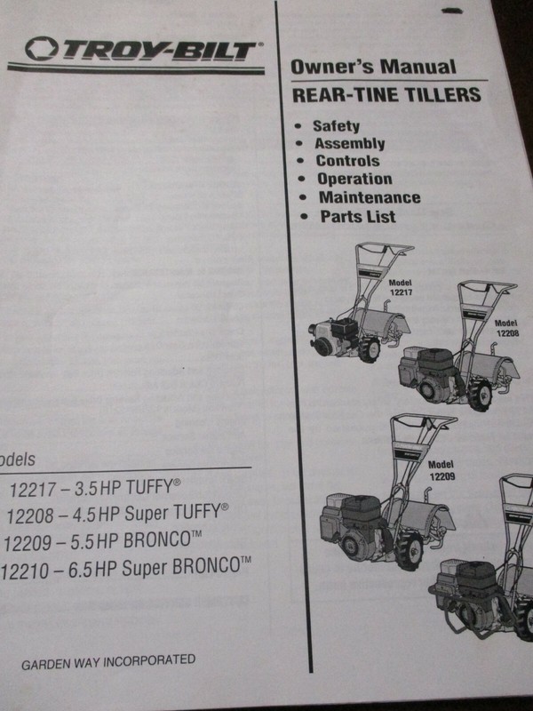 Troy-Bilt 12217-12208-12209-12210 Rear-Tine Tillers Owner's Manual, Engine Manu