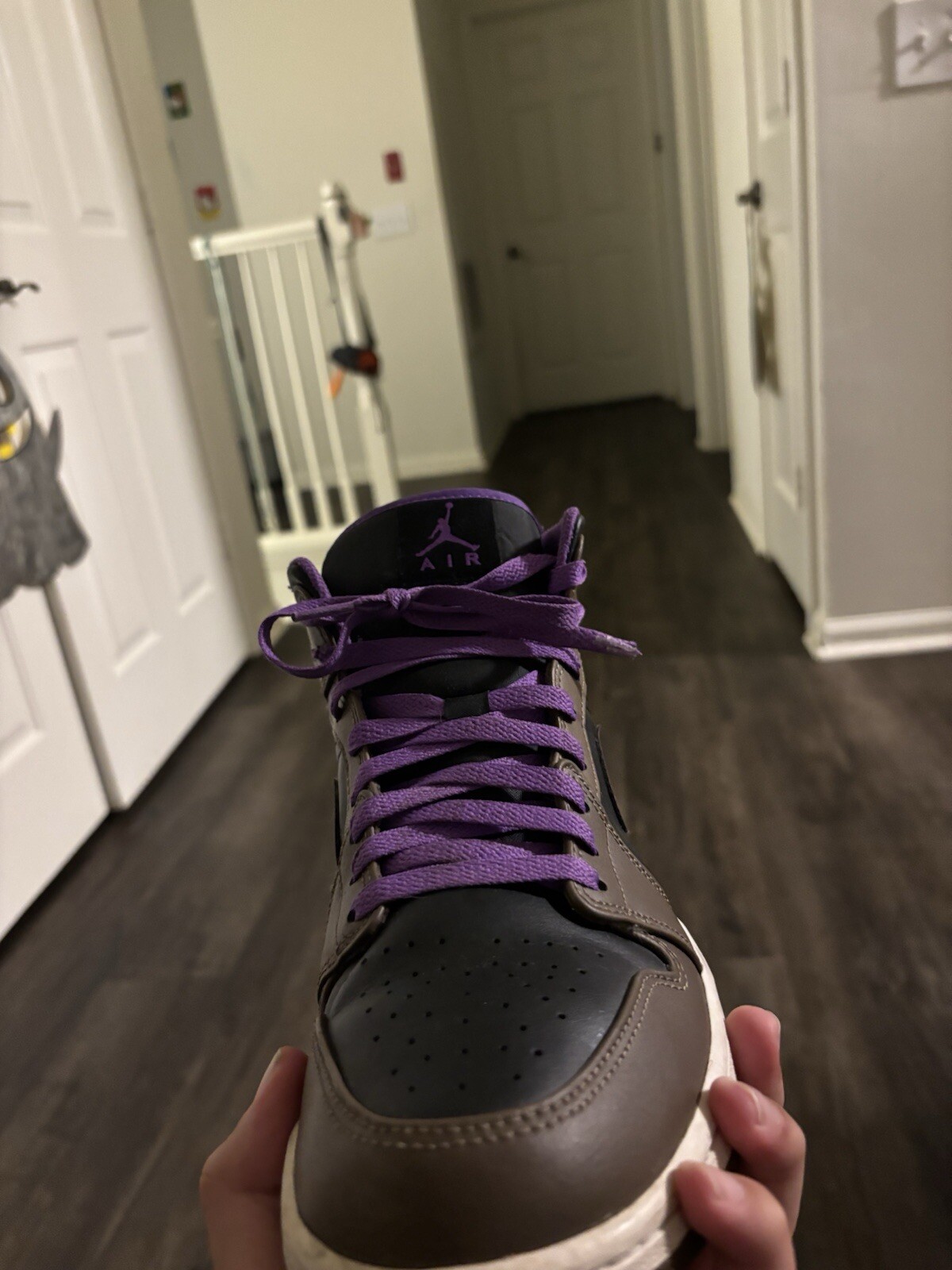 Jordan 1 high purple and brown shoes