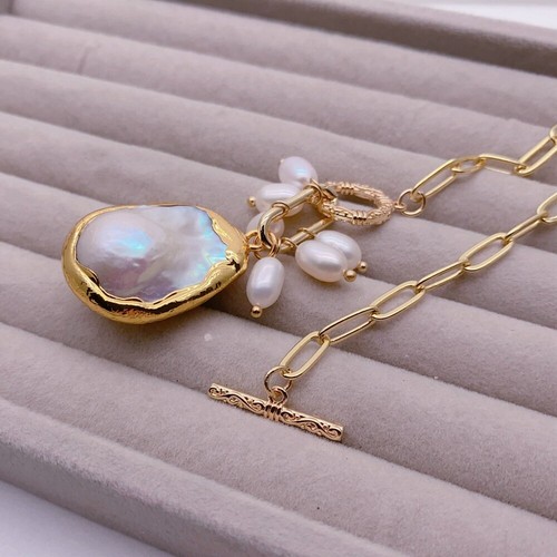 18" Keshi Pearl Pendant Gold Plated Chain Necklace Simple Gift Natural Pearl - Picture 5 of 6
