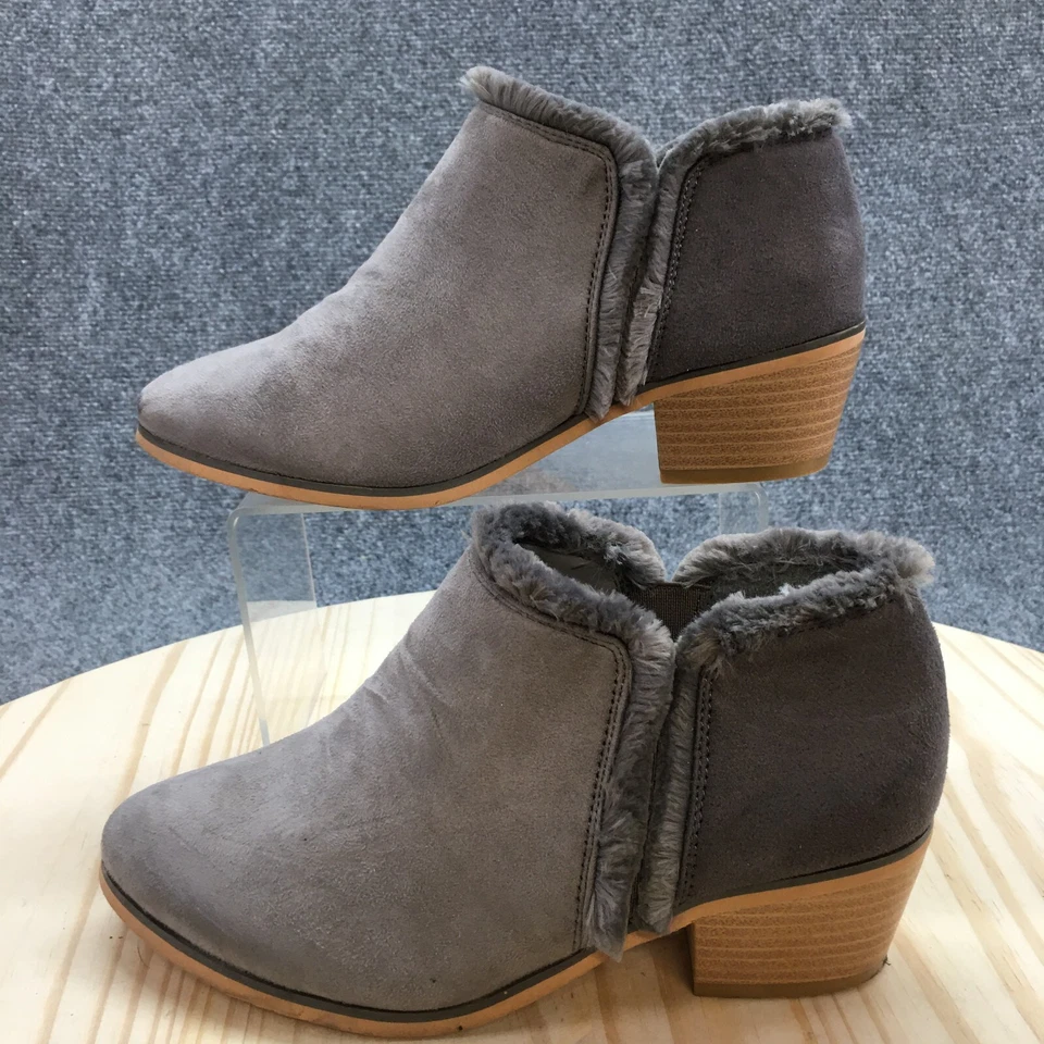 Journee Collection Botas Mujer 7 Tobillo Botín Gris Gamuza Pull On Imitación Piel Bloque Foto 2 de 4