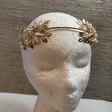 Women Light Gold Color boho Leaf Pearl Elf Party Hair Headband Crown Tiara Hoop