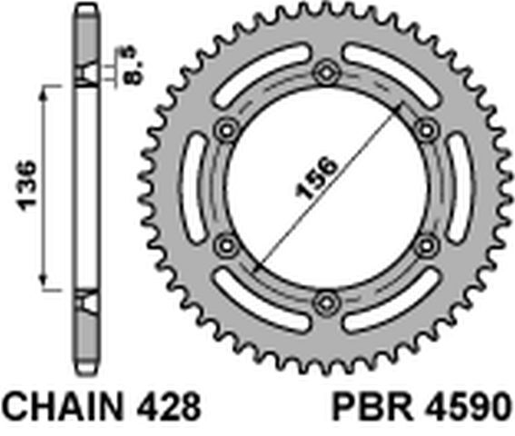 Pignon arrière PBR 4590 en acier C45 pour moto Husqvarna TE 125 4T de 2010 à 2013