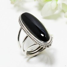 Dazzling Black Onyx Gemstone 925 Sterling Silver Handmade Ring All Size S-38