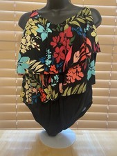 Aqua Green One- Piece, Swim Suit, Black/ Flowers Size 16W