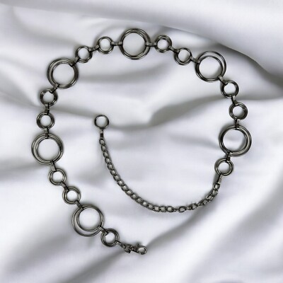 Vintage y2K statement belt Silver Tone Open Circle Ring Link Chain womens XL Y2K Silver Tone Circle Chain Link Belt 34 main image 2
