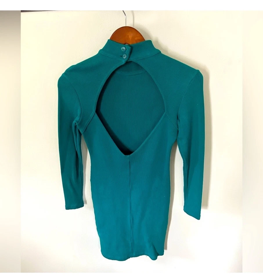 Винтажный Aqua синий/бирюзовый открытый назад платье, размер-M - Изображение 2 из 4