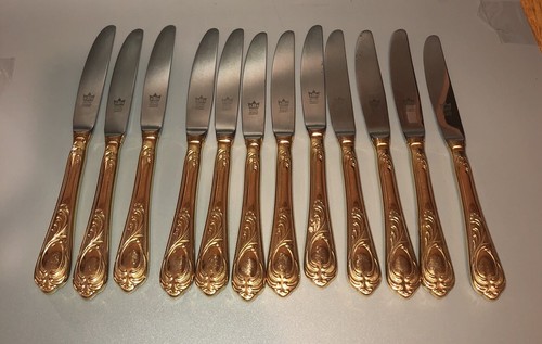 12 Knives 24 Kt Gold Plated Germany flatware  SBS Fun - Picture 6 of 9
