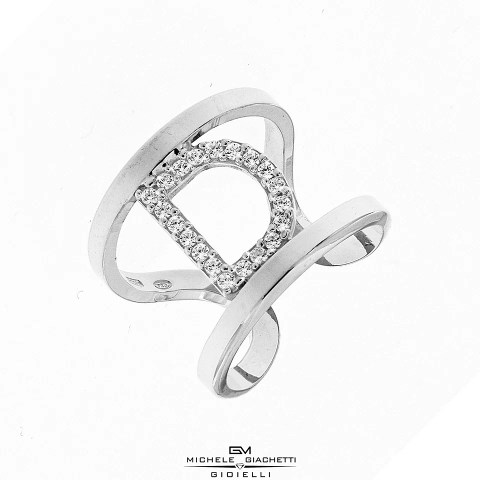 ANELLO FASCIA ARGENTO 925 ‰ DORATO/RODIATO INIZIALE A-Z ZIRCONI INIZIALI - Immagine 4 di 4