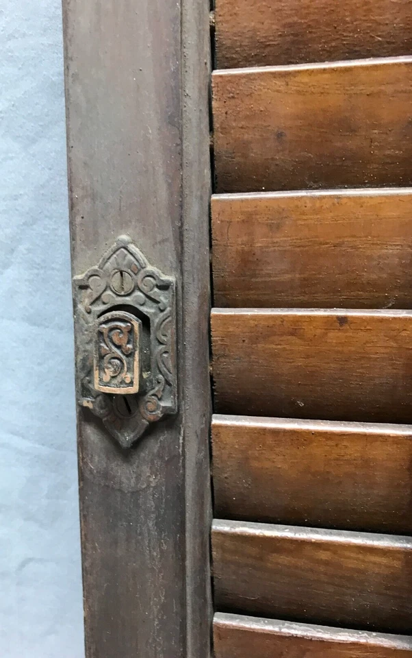 Single Antique Chestnut 16x37 Louvered Bi Fold Interior Shutter Old 453-24B - Image 2 of 4