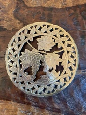 Brass Trivet by Taunton Italy with Feet & Hanger 9" - Grape Design