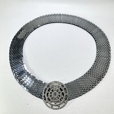 Vtg Silver Tone Waist Belt Women XL Rope Disc Stretch Shiny Snake Metal Hook