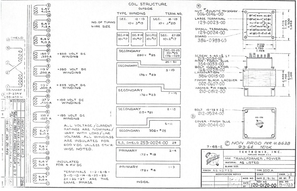 TEKTRONIX 545 535 FILAMENT TRANSFORMER 120120 GUITAR TUBE AMP POWER