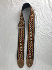 c. 1970 Guitar Strap. Fabric Weave w/ Leather Ends. Vintage