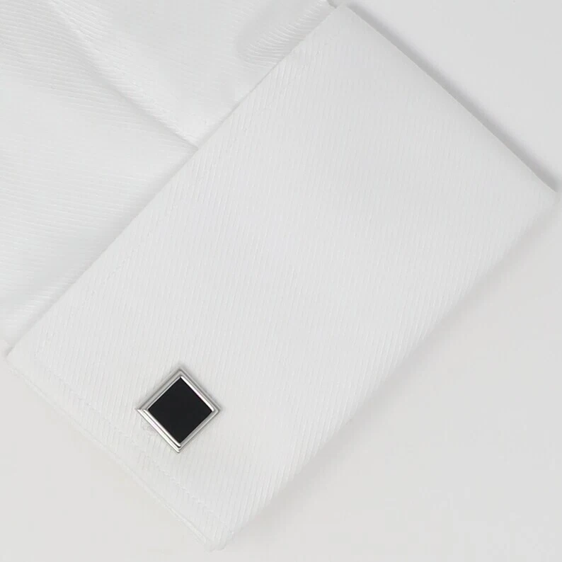 Da Uomo Gemelli Quadrati IN Nero Smalto 925 Argento Perfetto Regalo per Papà - Immagine 4 di 4