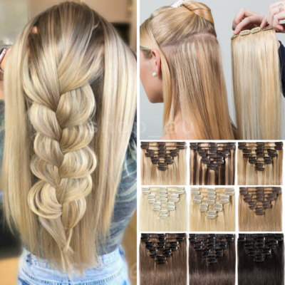 120G Clip In 100% Remy Echthaar Extensions Haarverlängerung 8 Tressen Lang Glatt