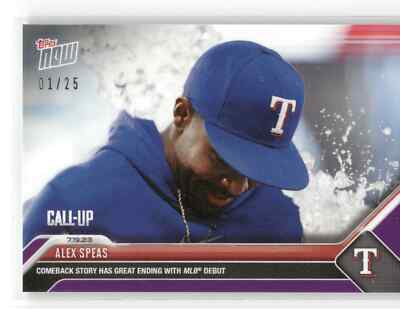   ALEX SPEAS Rookie Call-Up Debut PURPLE 08/10 Rangers 2023 Topps Now #591  