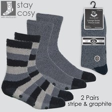 Mens Fluffy Cosy Bed Socks Anti Slip Non Skid Grey Winter Slipper Sock Size 6-11