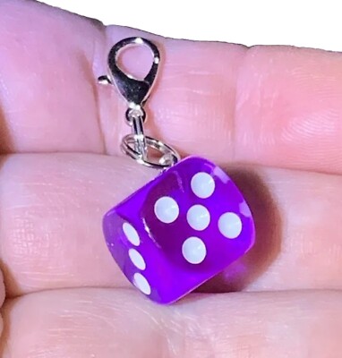 Purple 3D Dice Charm Zipper Pull Keychain Add On Clip!!