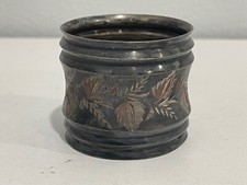 Antique Silver Plated Napkin Ring w/ Leaf & Foliage Decoration