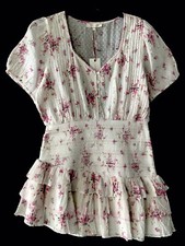 Love Shack Fancy Keelin Ivory Pink Floral Puff Sleeve Fit & Flare Dress XL