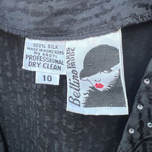 Blusa avvolgente Bellino Paris Mode nera in seta impreziosita taglia 10/M - Foto 3 di 8