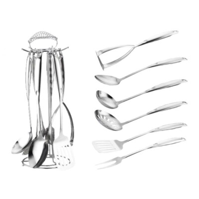 6 Piece Stainless Steel Kitchen Utensil Set With Holder- Cooking Tools