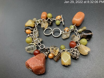 Silpada Signed Sterling Silver 925 Gemstone Charm Bracelet