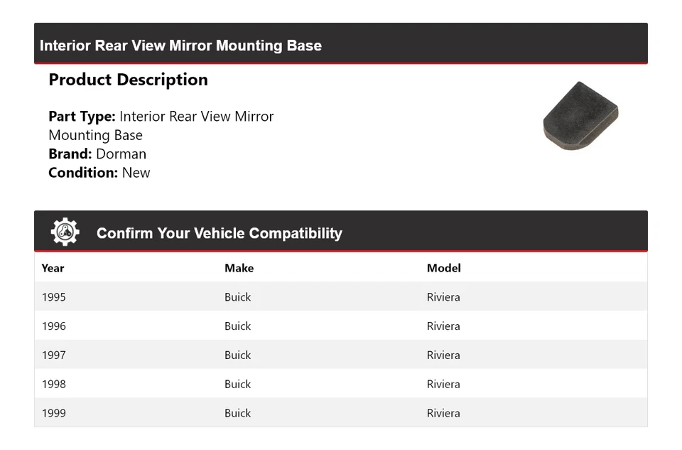 For 1995-1999 Buick Riviera Dorman Interior Rear View Mirror Mounting Base 1996 - Image 2 of 4