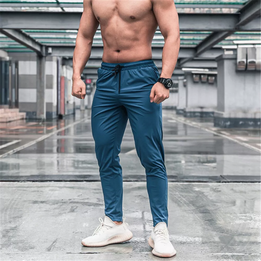 Mens Sports Pants Long Baggy Casual Trousers Gym Joggers Ice Silk Sweatpants