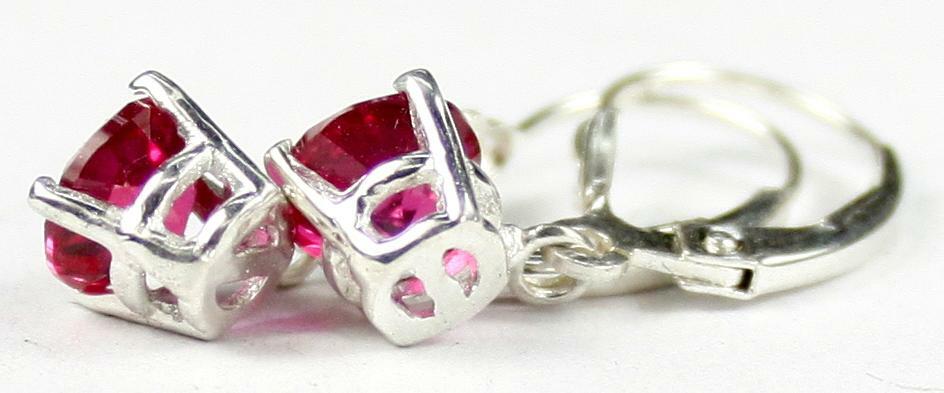 925 Sterling Silver Leverback Earrings, Created Ruby, SE017
